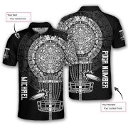 Black White Aztec Calendar Disc Basket Custom Disc Golf Shirt - Image 5