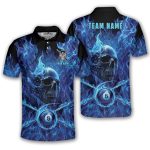 Blue Fire Flame Punisher Skull 8 Ball Billiard Custom Pool Shirt