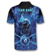 Blue Fire Flame Punisher Skull 8 Ball Billiard Custom Pool Shirt - Image 4