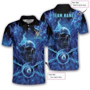Blue Fire Flame Punisher Skull 8 Ball Billiard Custom Pool Shirt - Image 5