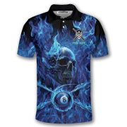 Blue Fire Flame Punisher Skull 8 Ball Billiard Custom Pool Shirt - Image 3