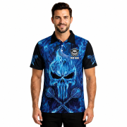 Blue Fire Flame Punisher Skull Arrows Custom Darts Shirt - Image 2