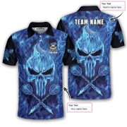 Blue Fire Flame Punisher Skull Arrows Custom Darts Shirt - Image 5