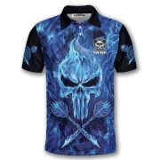 Blue Fire Flame Punisher Skull Arrows Custom Darts Shirt - Image 3