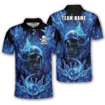 Blue Fire Flame Punisher Skull Bowling Strike Custom Bowling Shirt