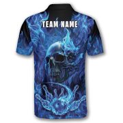 Blue Fire Flame Punisher Skull Bowling Strike Custom Bowling Shirt - Image 4