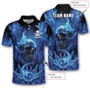 Blue Fire Flame Punisher Skull Bowling Strike Custom Bowling Shirt - Image 5