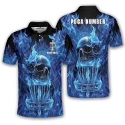 Blue Fire Flame Skull Disc Basket Custom Disc Golf Shirt