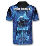 Blue Fire Flame Skull Disc Basket Custom Disc Golf Shirt - Image 4