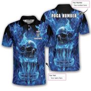 Blue Fire Flame Skull Disc Basket Custom Disc Golf Shirt - Image 5
