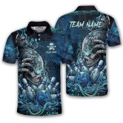 Blue Toxic Skull Bowling Strike Graphic Custom Bowling Shirt