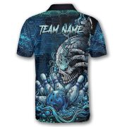 Blue Toxic Skull Bowling Strike Graphic Custom Bowling Shirt - Image 3