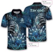 Blue Toxic Skull Bowling Strike Graphic Custom Bowling Shirt - Image 5
