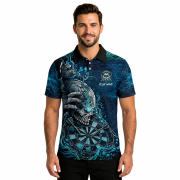 Blue Toxic Skull Dartboard Graphic Custom Darts Shirt - Image 2