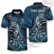 Blue Toxic Skull Dartboard Graphic Custom Darts Shirt - Image 5