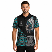 Blue Tribe Design Skull Native American Custom Disc Golf Shirt - Image 2