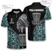 Blue Tribe Design Skull Native American Custom Disc Golf Shirt - Image 5