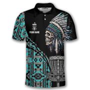 Blue Tribe Design Skull Native American Custom Disc Golf Shirt - Image 3