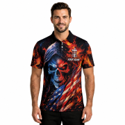Flaming Skull USA Flag Disc Basket Custom Disc Golf Shirt - Image 2