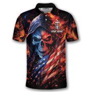 Flaming Skull USA Flag Disc Basket Custom Disc Golf Shirt - Image 3