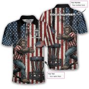 Funny Bigfoot Patriotic Retro USA Flag Sasquatch Custom Disc Golf Shirt - Image 5