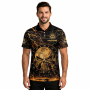 Gold Punisher Skull Dartboard Lightnings Custom Darts Shirt - Image 2