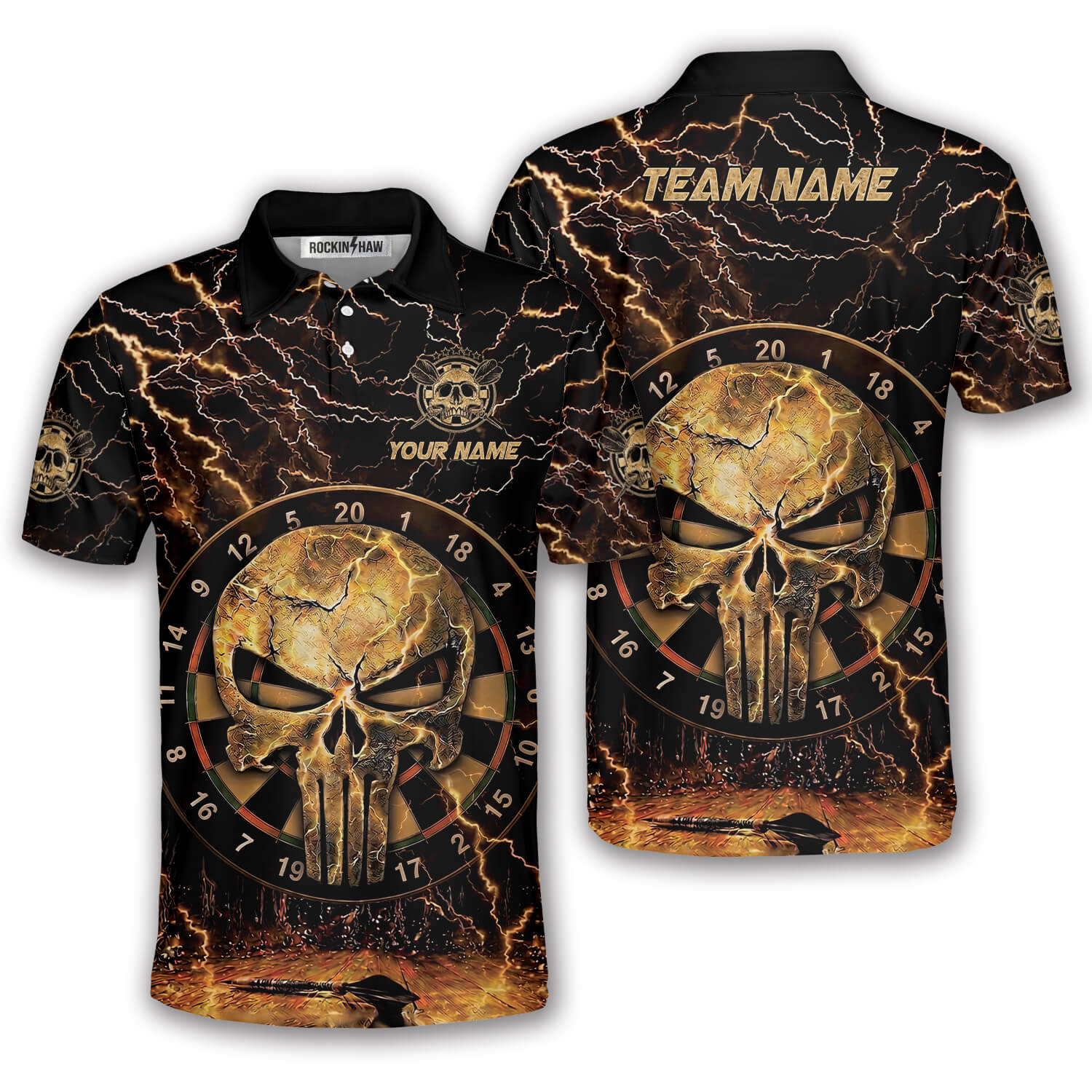 Gold Punisher Skull Dartboard Lightnings Custom Darts Shirt #344PRM20260426 Mockup FB Gold Punisher Skull Dartboard Lightnings Custom Darts Shirt - Image 1