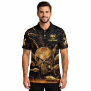 Gold Punisher Skull Lightnings Bowling Strike Custom Bowling Shirt - Image 2