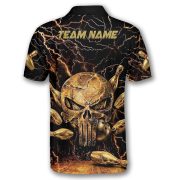 Gold Punisher Skull Lightnings Bowling Strike Custom Bowling Shirt - Image 4