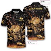 Gold Punisher Skull Lightnings Bowling Strike Custom Bowling Shirt - Image 5