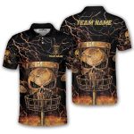 Gold Punisher Skull Lightnings Disc Basket Custom Disc Golf Shirt