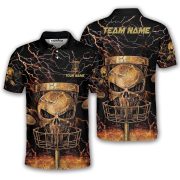 Gold Punisher Skull Lightnings Disc Basket Custom Disc Golf Shirt
