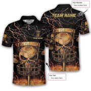 Gold Punisher Skull Lightnings Disc Basket Custom Disc Golf Shirt - Image 5