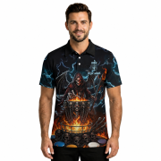Gothic Grim Reaper Blue Flaming Skull Custom Disc Golf Shirt - Image 2