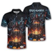 Gothic Grim Reaper Blue Flaming Skull Custom Disc Golf Shirt