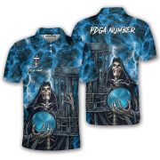 Gothic Grim Reaper Blue Flaming Skull Custom Disc Golf Shirt