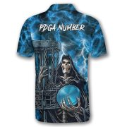 Gothic Grim Reaper Blue Flaming Skull Custom Disc Golf Shirt - Image 4