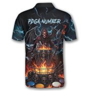 Gothic Grim Reaper Blue Flaming Skull Custom Disc Golf Shirt - Image 4