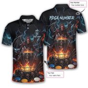 Gothic Grim Reaper Blue Flaming Skull Custom Disc Golf Shirt - Image 5