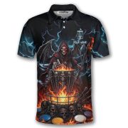 Gothic Grim Reaper Blue Flaming Skull Custom Disc Golf Shirt - Image 3