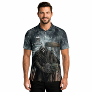 Gothic Grim Reaper Gray Dark Custom Disc Golf Shirt - Image 2