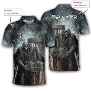 Gothic Grim Reaper Gray Dark Custom Disc Golf Shirt - Image 5