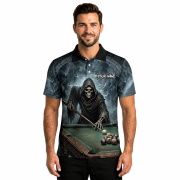 Gothic Grim Reaper Playing Billiards Gray Dark Custom Pool Shirt - Image 2