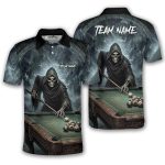 Gothic Grim Reaper Playing Billiards Gray Dark Custom Pool Shirt