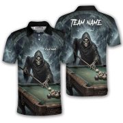 Gothic Grim Reaper Playing Billiards Gray Dark Custom Pool Shirt