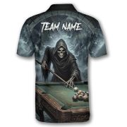 Gothic Grim Reaper Playing Billiards Gray Dark Custom Pool Shirt - Image 4