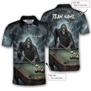 Gothic Grim Reaper Playing Billiards Gray Dark Custom Pool Shirt - Image 5