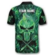Green Fire Flame Punisher Skull Arrows Custom Darts Shirt - Image 4