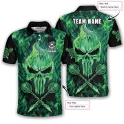 Green Fire Flame Punisher Skull Arrows Custom Darts Shirt - Image 5