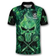 Green Fire Flame Punisher Skull Arrows Custom Darts Shirt - Image 3